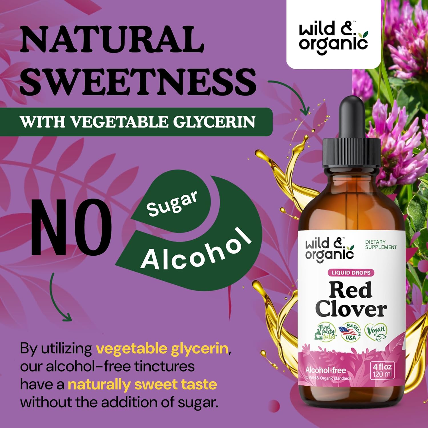 Organic Red Clover Tincture 600mg - Liquid Herbal Supplement for Women - 2-Month Supply - Vegan & Alcohol-Free - 4 fl oz
