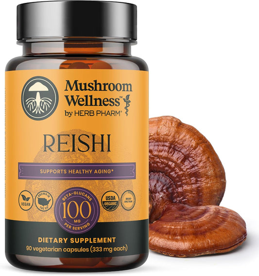 Organic Red Reishi Mushroom Capsules for Immune, Nervous System & Cardiovascular Support - 90 Vegan Capsules