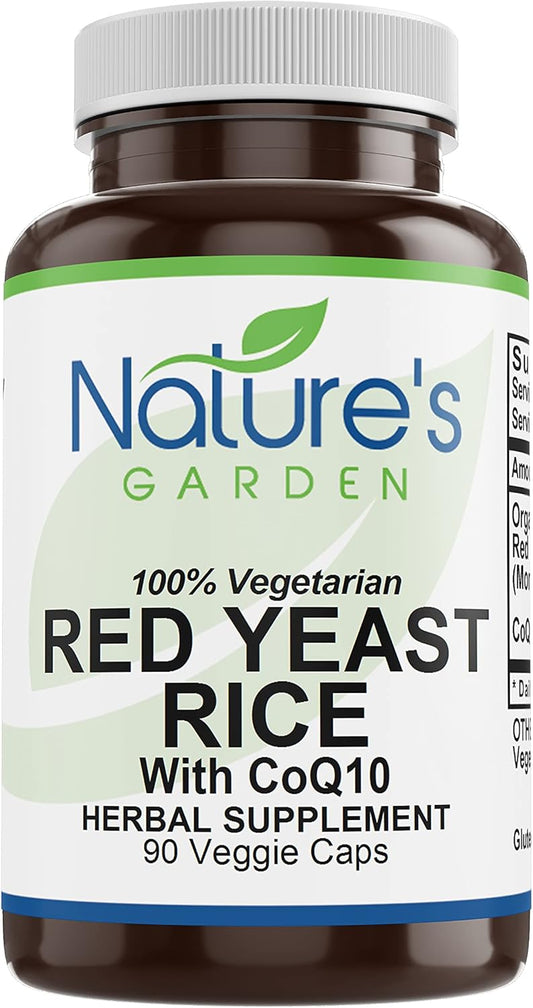 Organic Red Yeast Rice with CoQ10 Capsules - Natural Cholesterol Support from NATURE'S GARDEN ESSENTIALS
