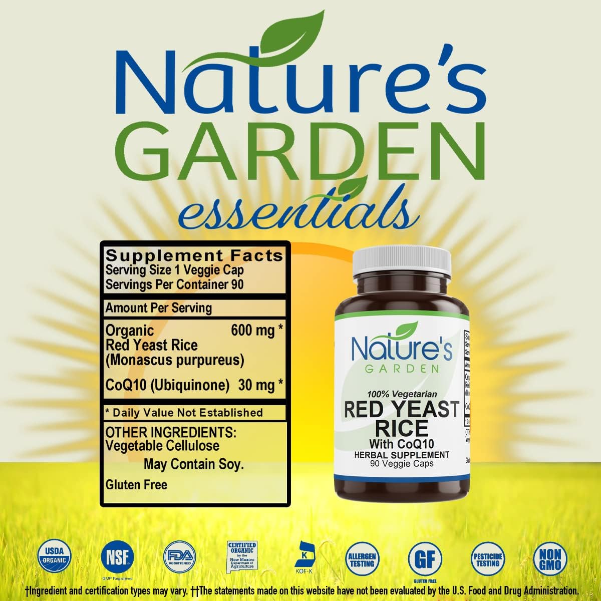 Organic Red Yeast Rice with CoQ10 Capsules - Natural Cholesterol Support from NATURE'S GARDEN ESSENTIALS