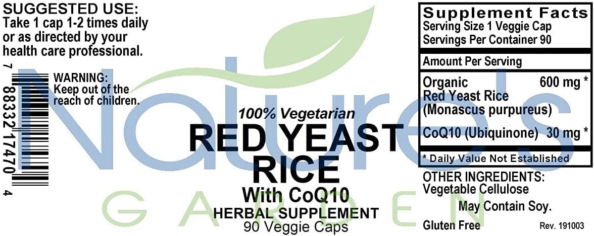 Organic Red Yeast Rice with CoQ10 Capsules - Natural Cholesterol Support from NATURE'S GARDEN ESSENTIALS