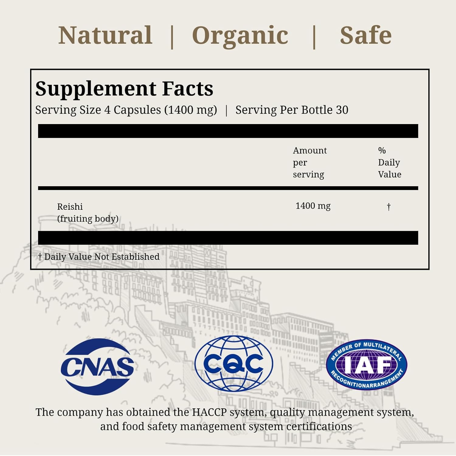 Organic Reishi Mushroom Capsules for Immune Support and Longevity - Vegan, Gluten-Free, Non-GMO Herbal Supplement - 120 Capsules, 1400 mg