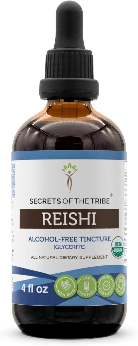 Organic Reishi Mushroom Herbal Drops | Alcohol-Free Extract, High-Potency Formula | Secrets of the Tribe (4 oz)