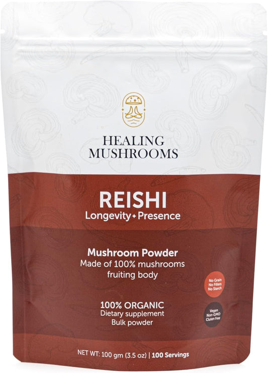 Organic Reishi Mushroom Powder for Immune Support, Longevity, Mood & Sleep - Non-GMO, No Fillers, Pure Supplement