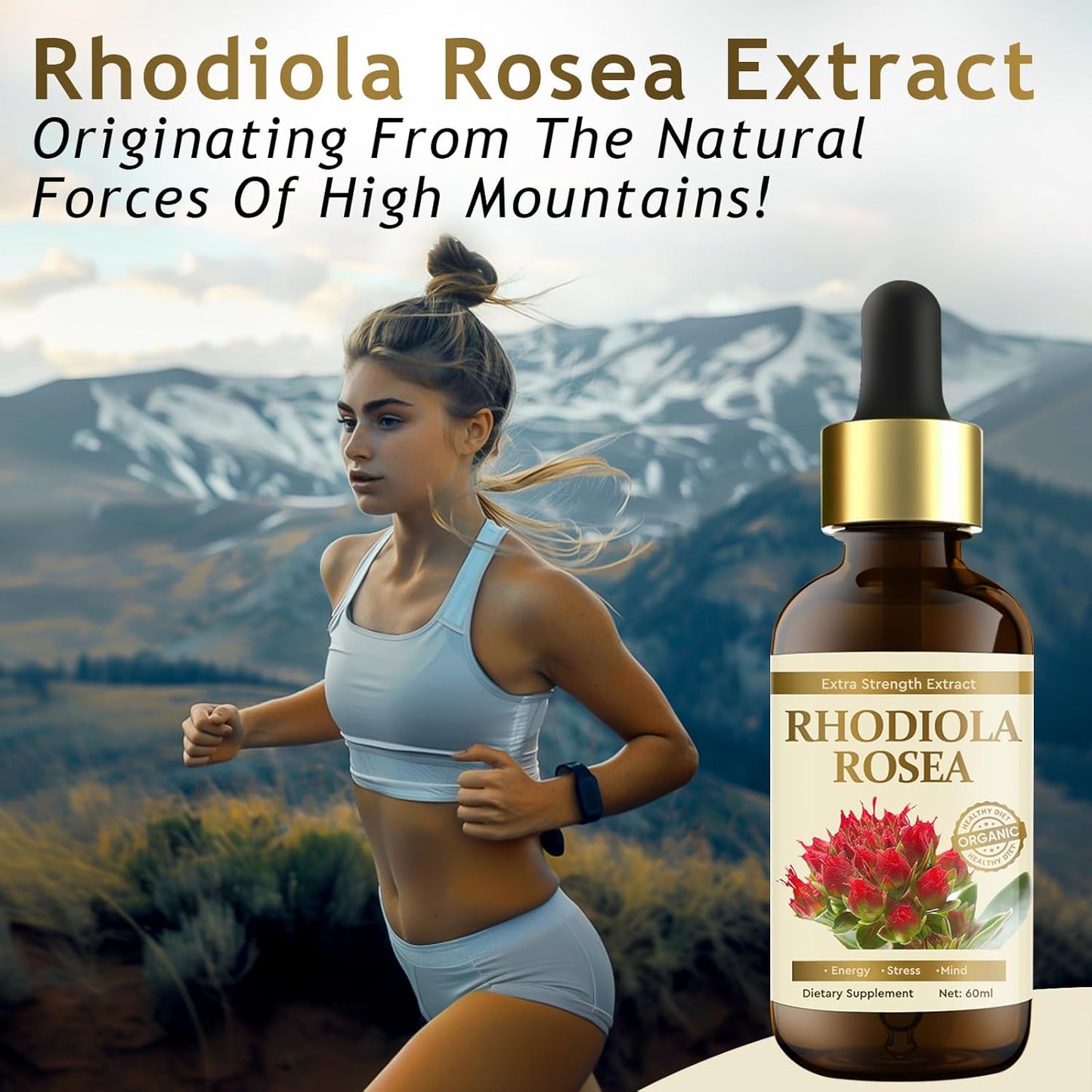 Organic Rhodiola Rosea Supplement for Mood Support, Relaxation & High Absorption - Vegan, 60 ml
