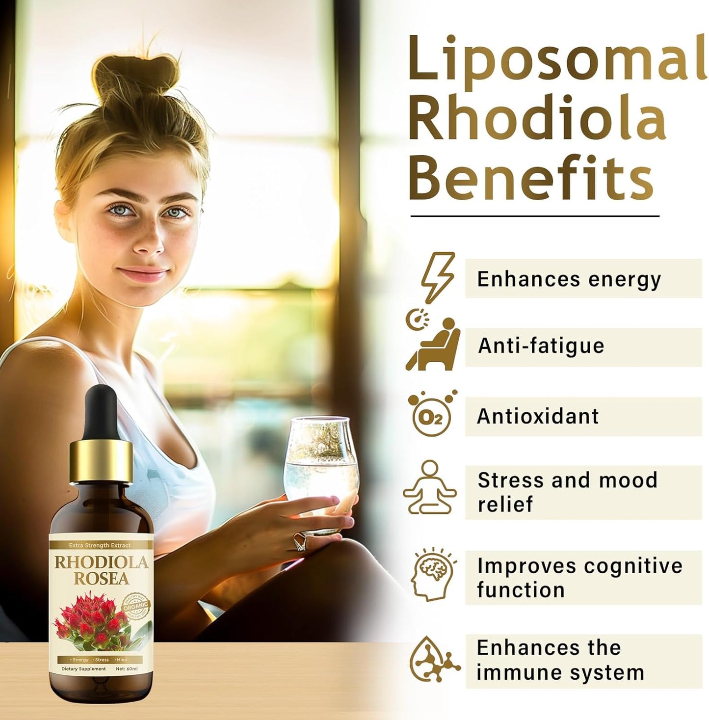 Organic Rhodiola Rosea Supplement for Mood Support, Relaxation & High Absorption - Vegan, 60 ml