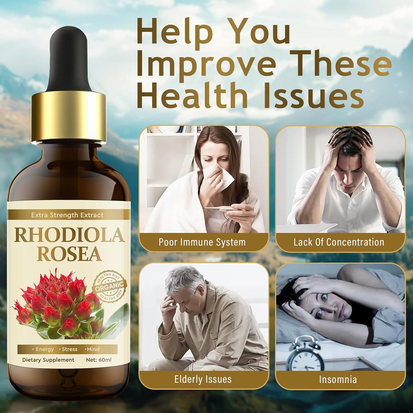 Organic Rhodiola Rosea Supplement for Mood Support, Relaxation & High Absorption - Vegan, 60 ml