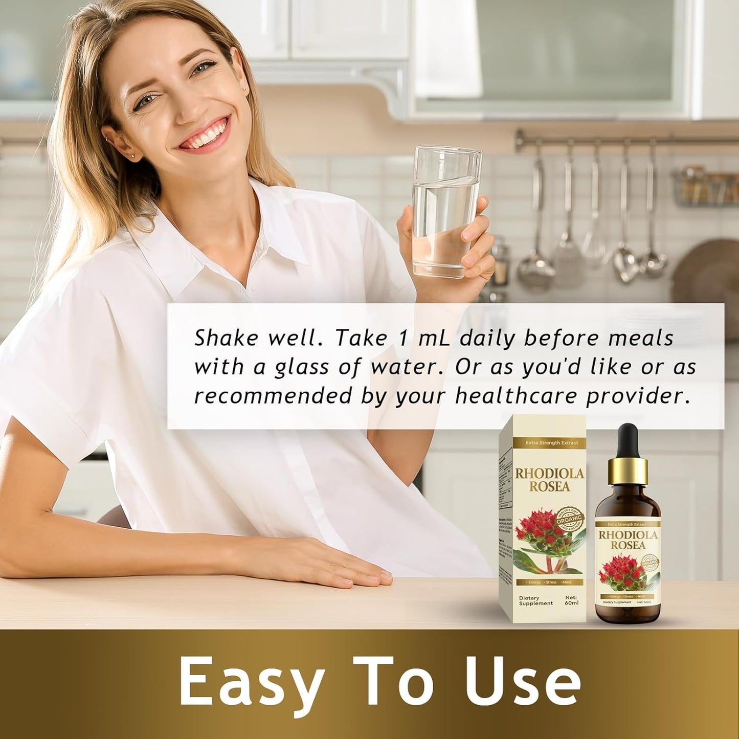 Organic Rhodiola Rosea Supplement for Mood Support, Relaxation & High Absorption - Vegan, 60 ml