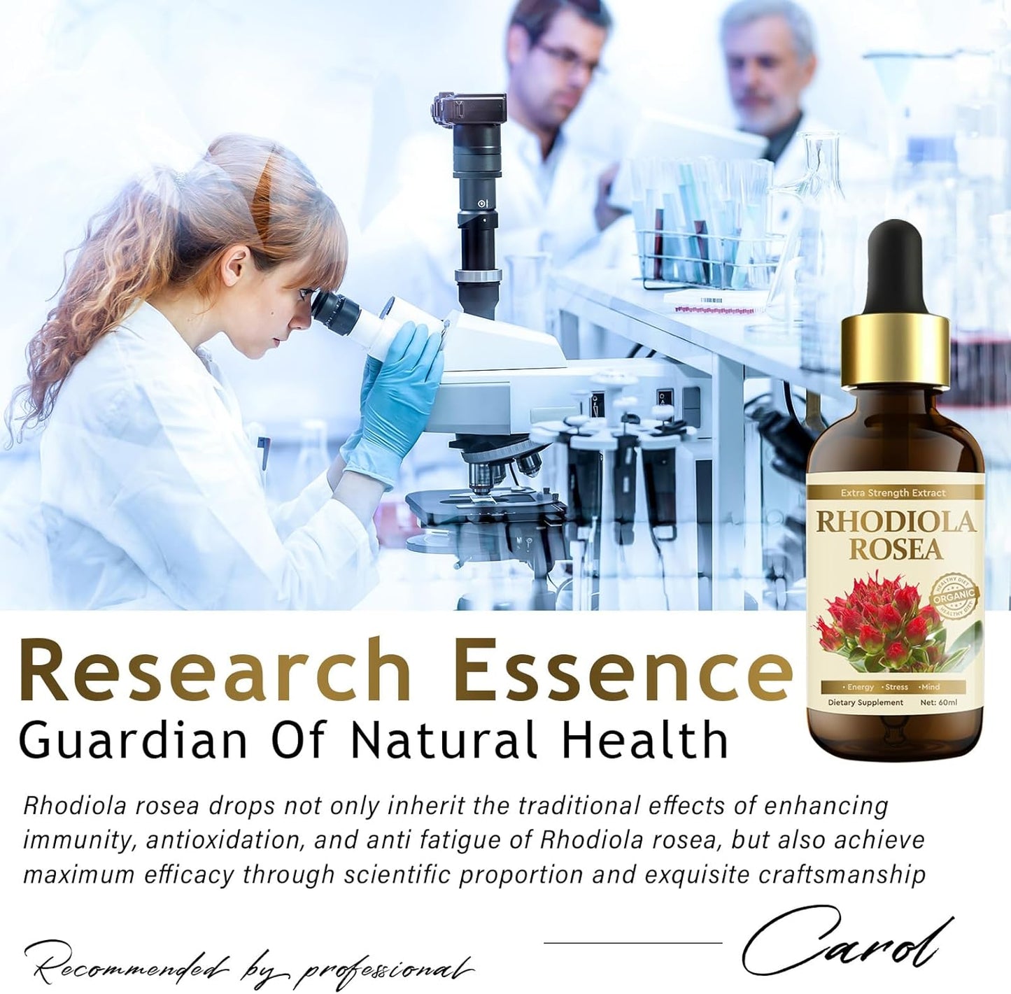 Organic Rhodiola Rosea Supplement for Mood Support, Relaxation & High Absorption - Vegan, 60 ml