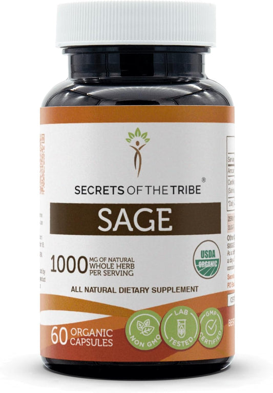 Organic Sage Capsules - 60 Count | Secrets of the Tribe Sage Supplement with Organic Vegetarian Capsules and Dried Sage Leaf