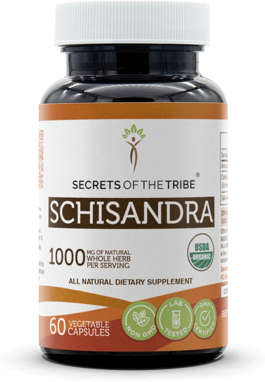 Organic Schisandra Capsules - Secrets of the Tribe | USDA Organic, Vegetarian Capsules, Schisandra Chinensis Berry