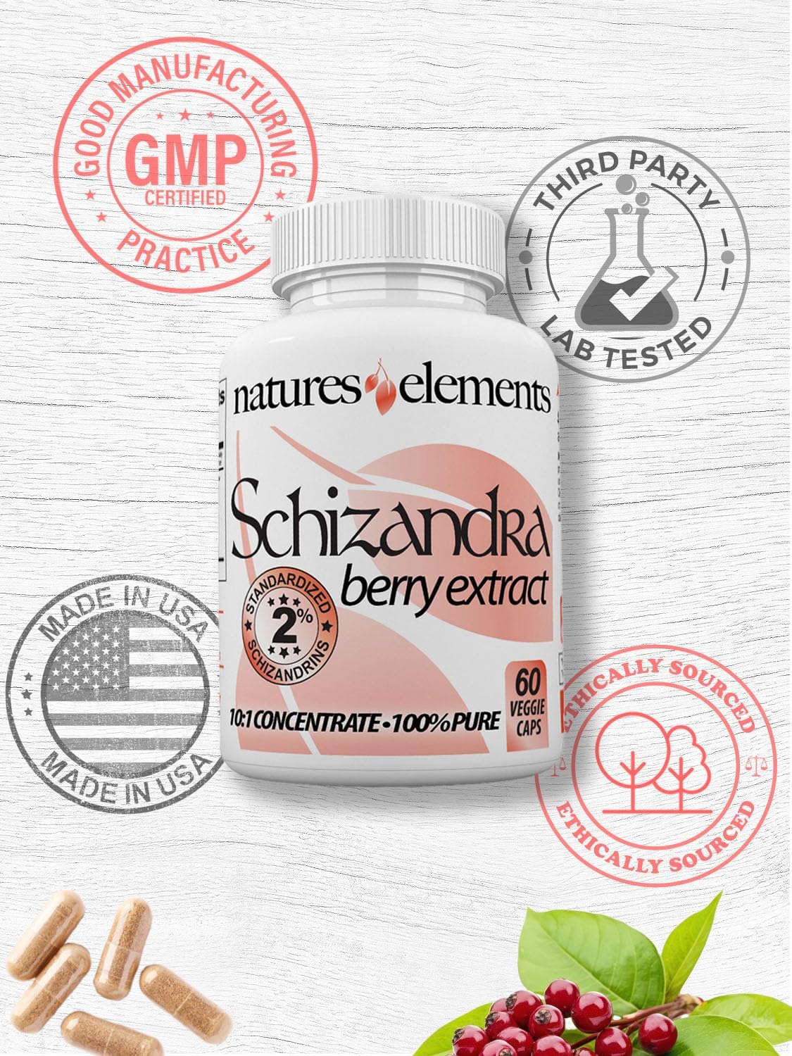 Organic Schizandra Berry Extract Capsules - Pack of 3 - 10:1 Concentration - 500mg Veggie Capsules - One Month Supply