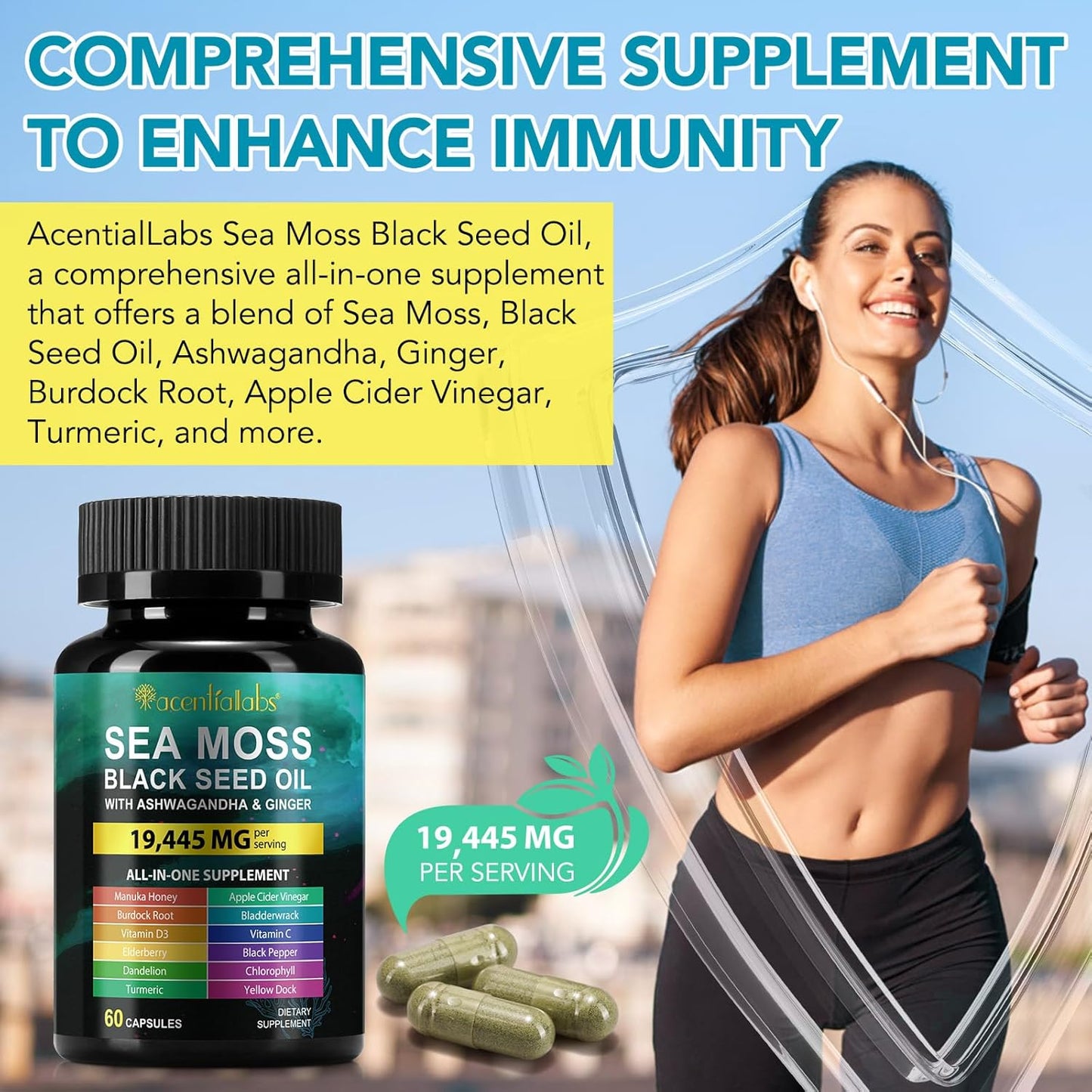 Organic Sea Moss and Black Seed Oil Capsules with Ashwagandha - 3000mg Sea Moss, 2000mg Black Seed Oil, 1000mg Ashwagandha - Wildcrafted and Raw Ingredients