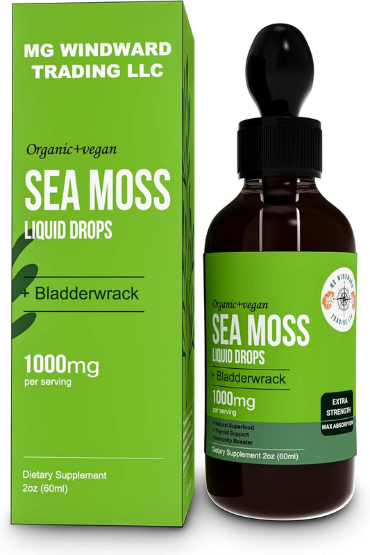 Organic Sea Moss Liquid Drops with Bladderwrack & Elderberry | 30,000 MG | 4X Strength | Health Supplement | 1 Bottle