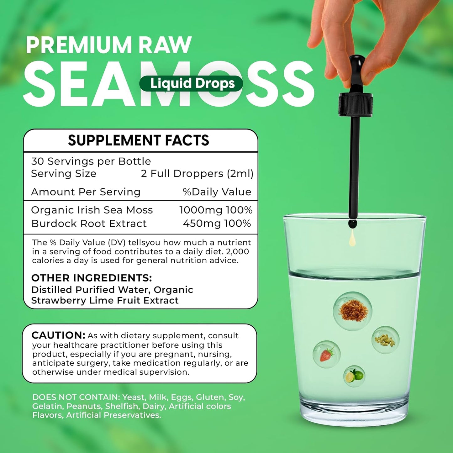 Organic Sea Moss Liquid Drops with Bladderwrack & Elderberry | 30,000 MG | 4X Strength | Health Supplement | 1 Bottle