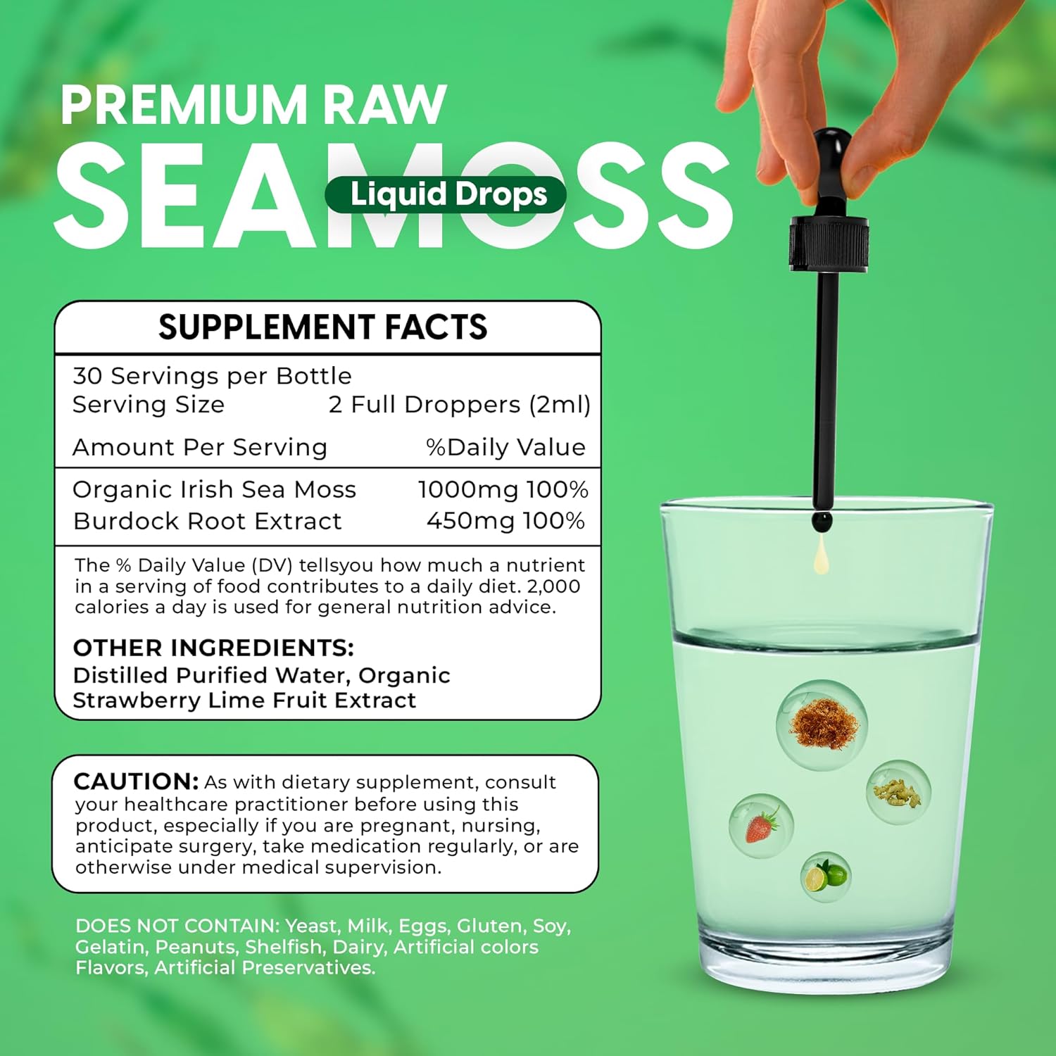 Organic Sea Moss Liquid Drops with Bladderwrack & Elderberry | 30,000 MG | 4X Strength | Health Supplement | 1 Bottle