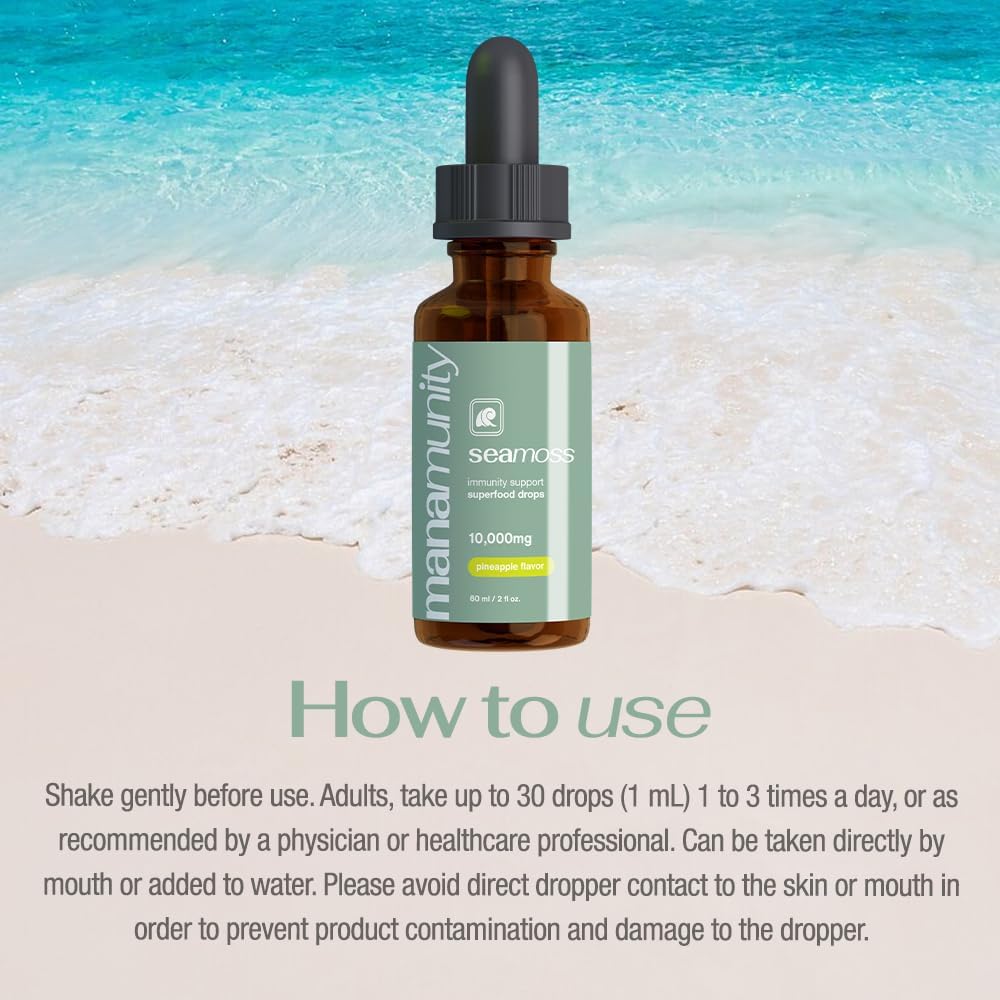 Organic Sea Moss Liquid Drops with Burdock Root & Spirulina for Immune, Joint, and Thyroid Support - Vegan (Pineapple)