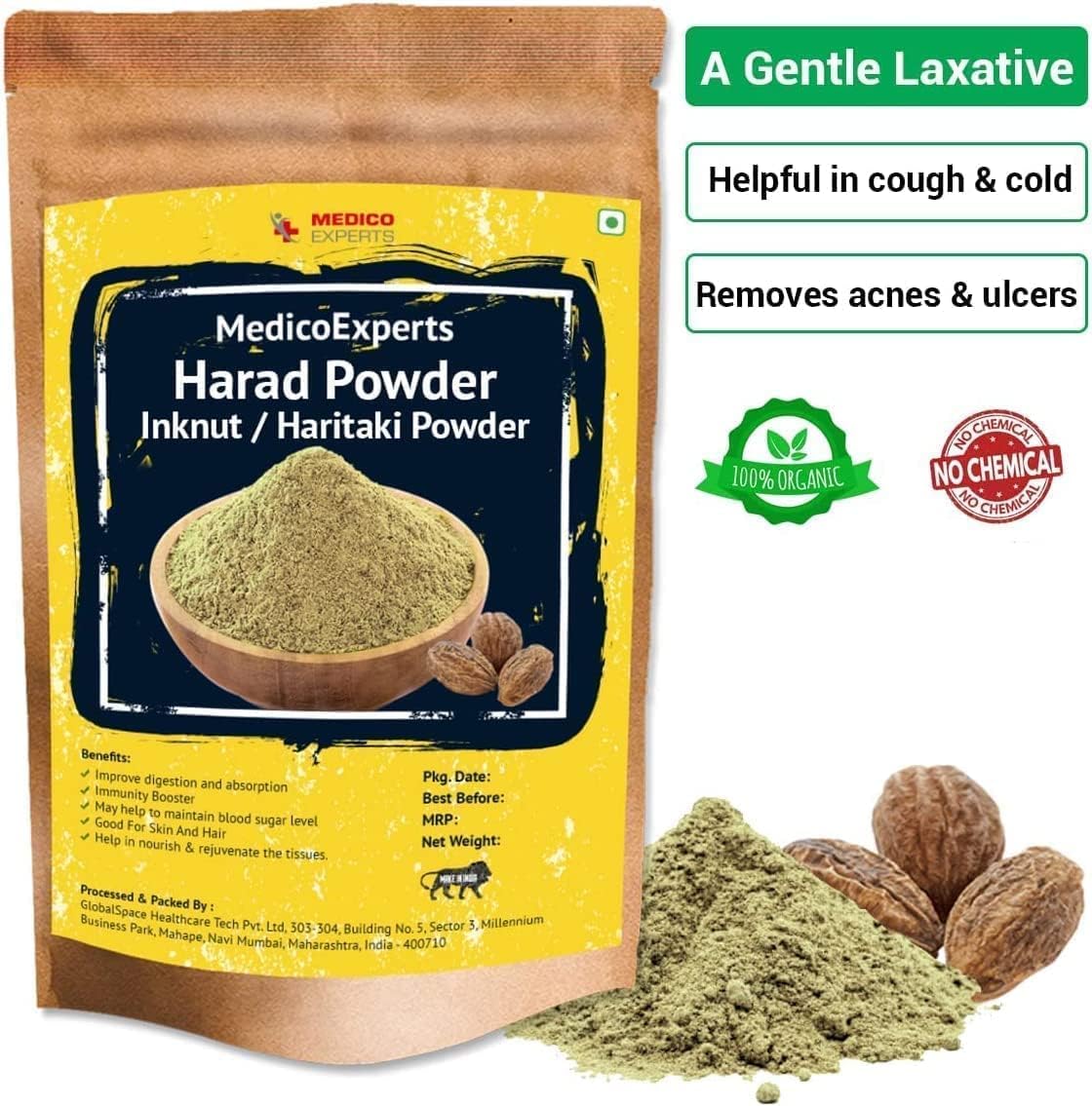 Organic SENTA Haritaki Powder - 100g | Pure Kadukkai Powder for Dark Circles & Digestion