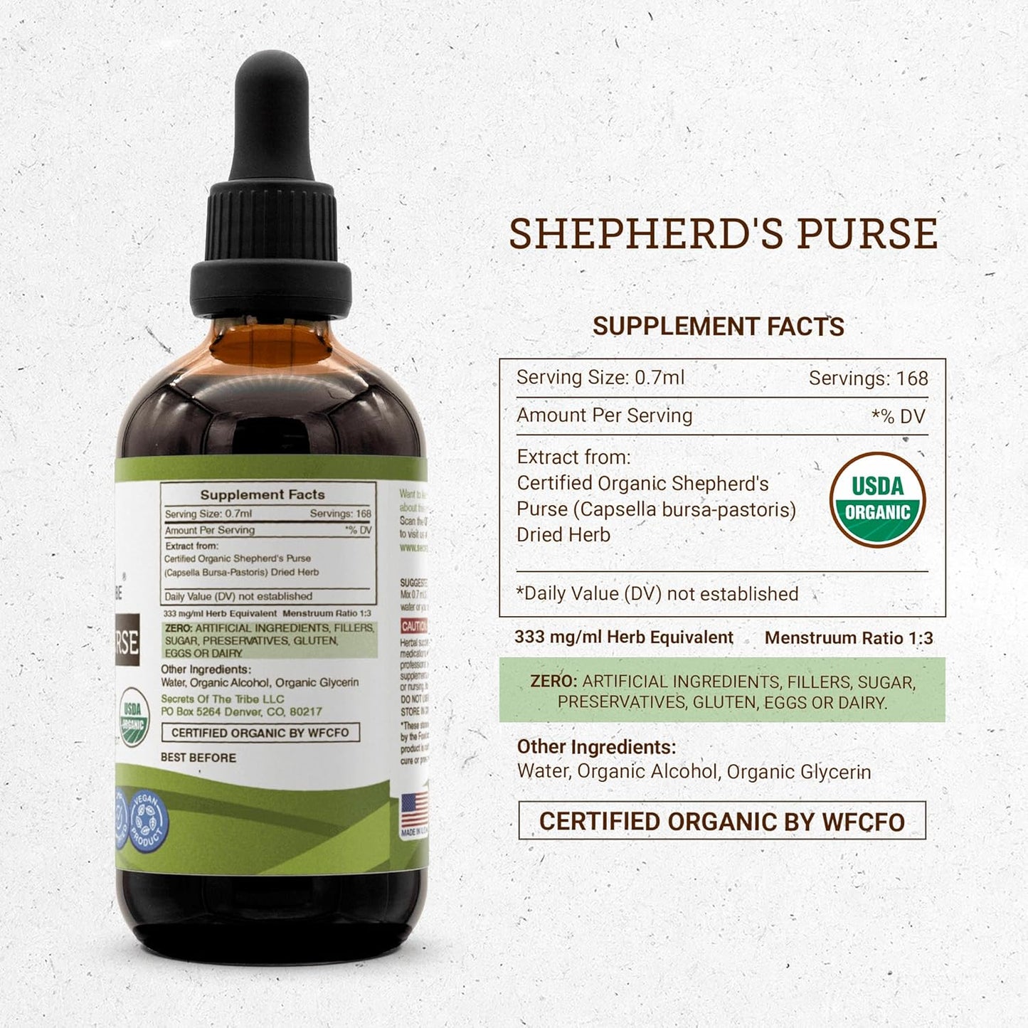 Organic Shepherd's Purse Alcohol Extract Drops - High-Potency Herbal Formula - 100% Certified USDA Organic - 4 oz Bottle