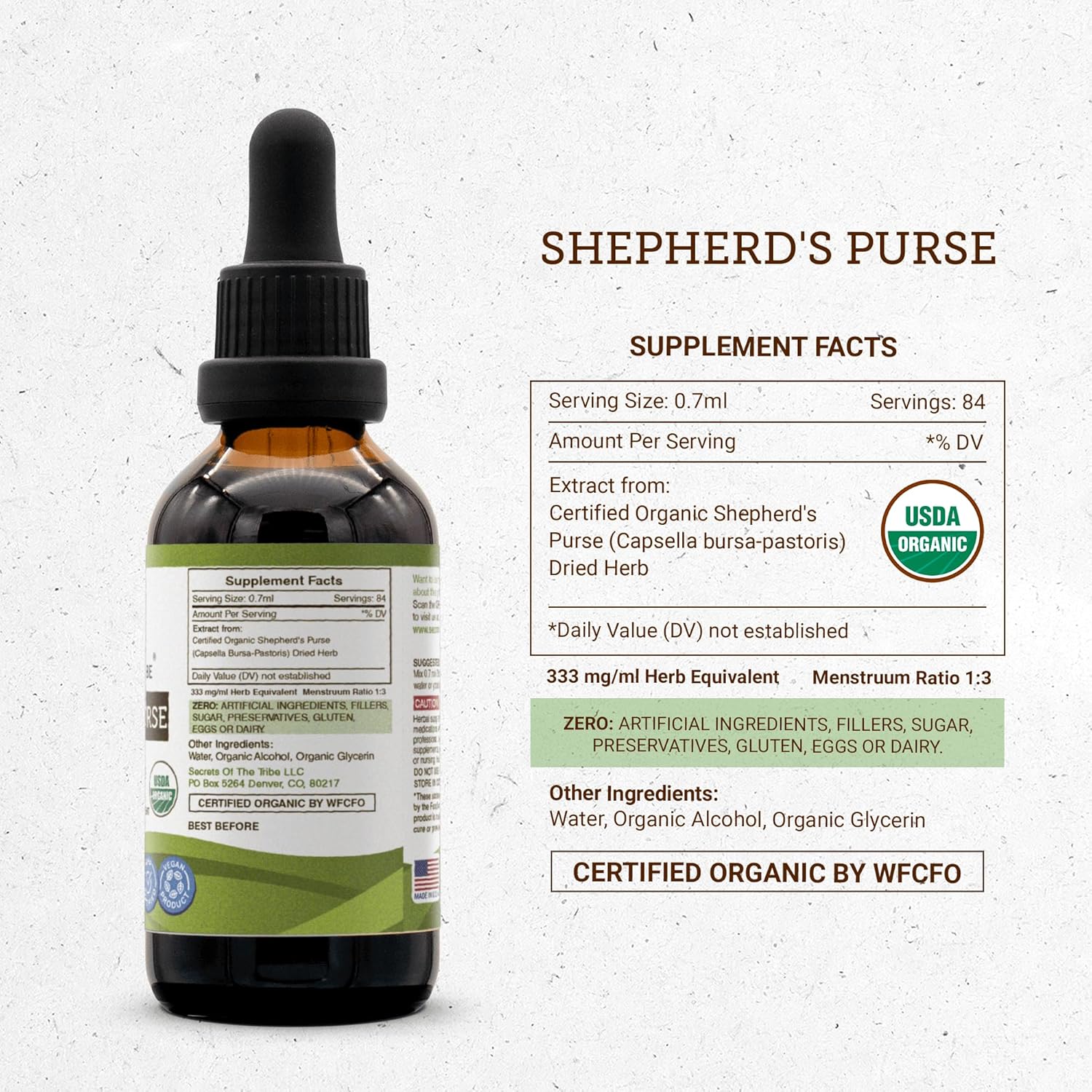 Organic Shepherd's Purse Alcohol Tincture Liquid Extract - 2 fl oz, USDA Certified Dried Herb