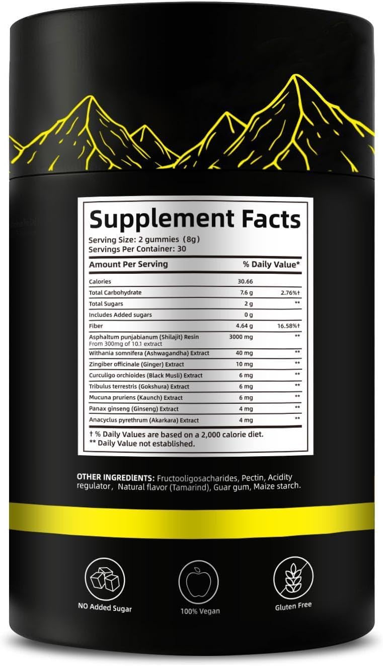 Organic Shilajit Gold Gummies with Ashwagandha and Trace Minerals - Non-GMO Dietary Supplement for Men and Women
