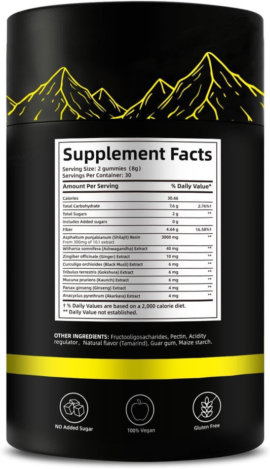 Organic Shilajit Gold Gummies with Ashwagandha and Trace Minerals - Non-GMO Dietary Supplement for Men and Women