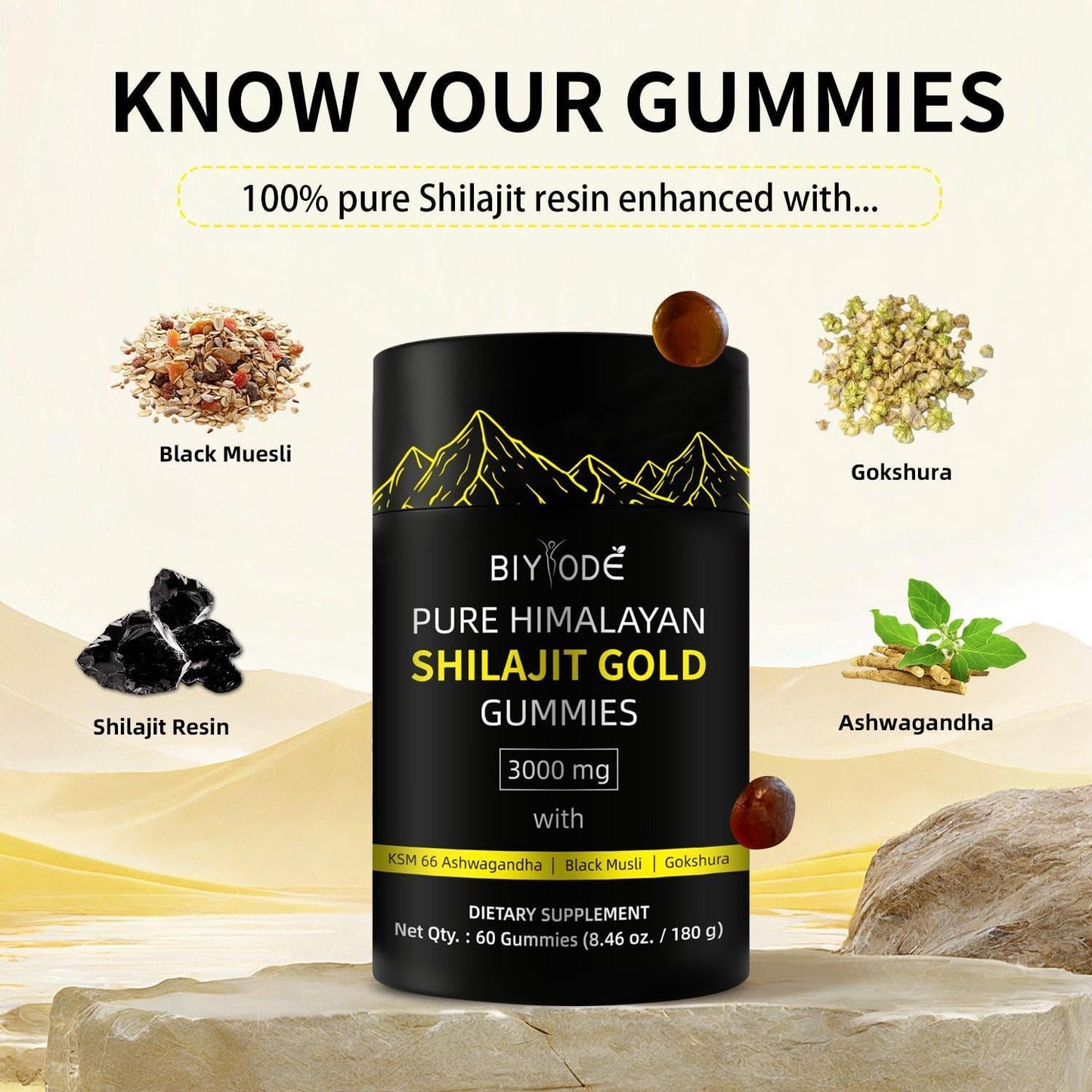 Organic Shilajit Gold Gummies with Ashwagandha and Trace Minerals - Non-GMO Dietary Supplement for Men and Women
