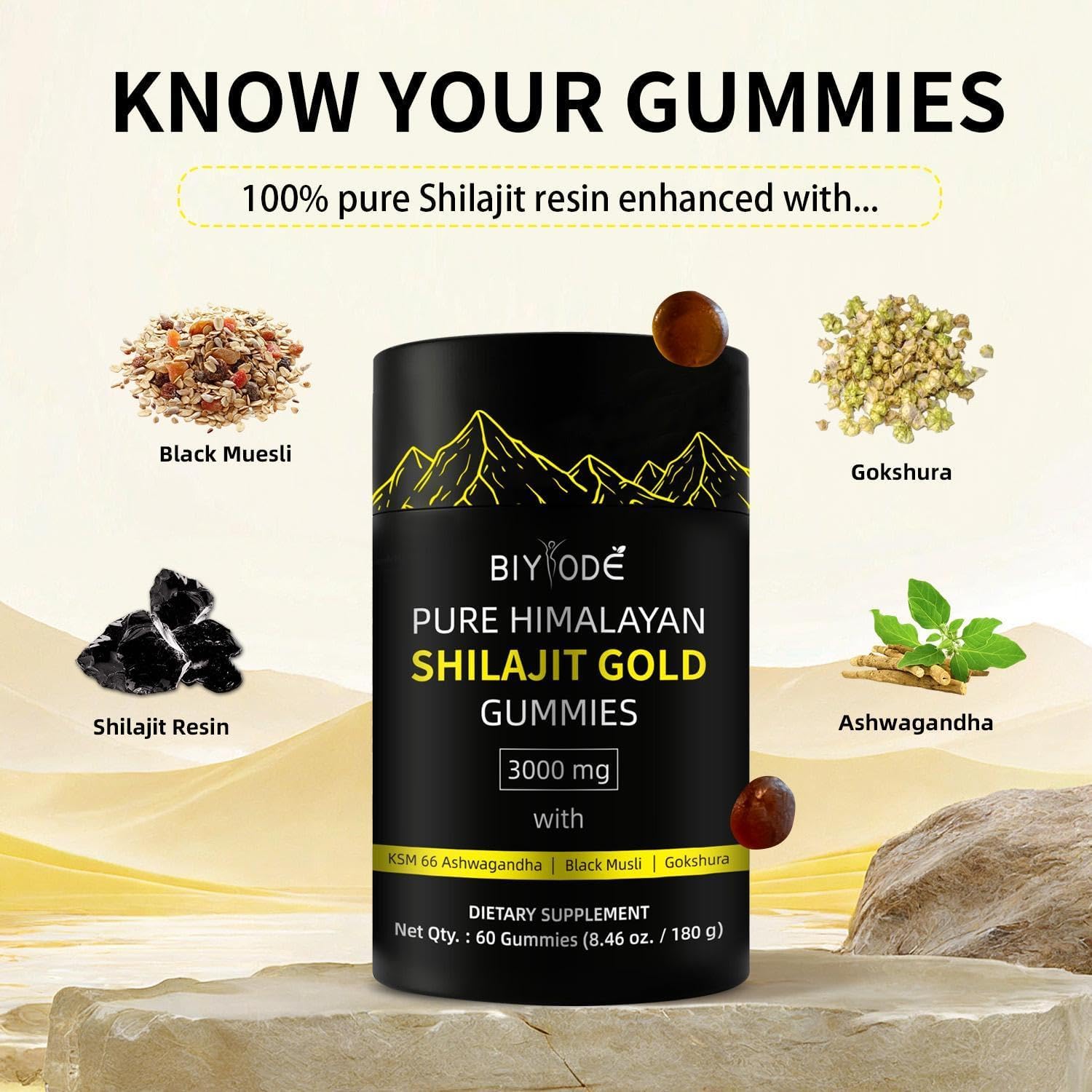 Organic Shilajit Gold Gummies with Ashwagandha and Trace Minerals - Non-GMO Dietary Supplement for Men and Women