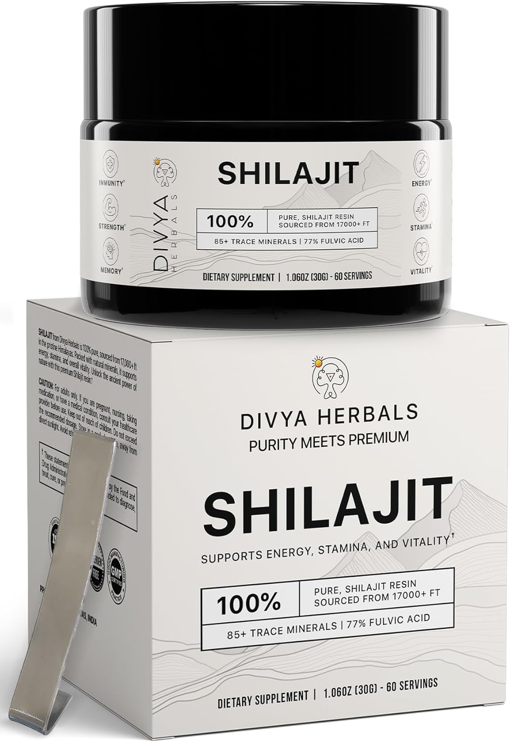 Organic Shilajit Resin with 85+ Trace Minerals and 77%+ Fulvic Acid - Energy and Vitality Supplement - Sustainably Sourced - No Fillers - 30gm
