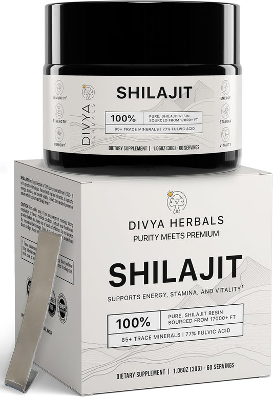 Organic Shilajit Resin with 85+ Trace Minerals and 77%+ Fulvic Acid - Energy and Vitality Supplement - Sustainably Sourced - No Fillers - 30gm