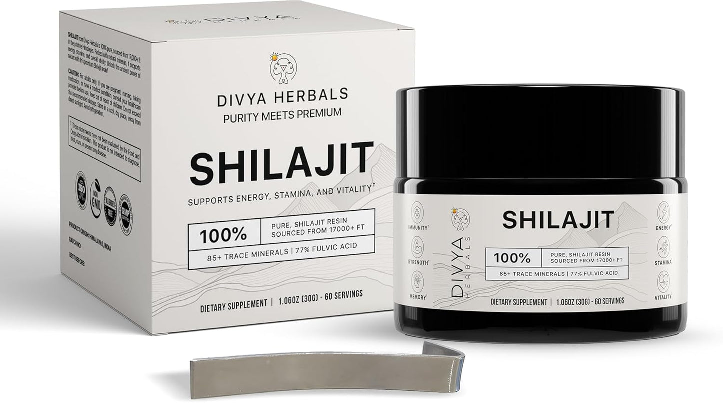 Organic Shilajit Resin with 85+ Trace Minerals and 77%+ Fulvic Acid - Energy and Vitality Supplement - Sustainably Sourced - No Fillers - 30gm
