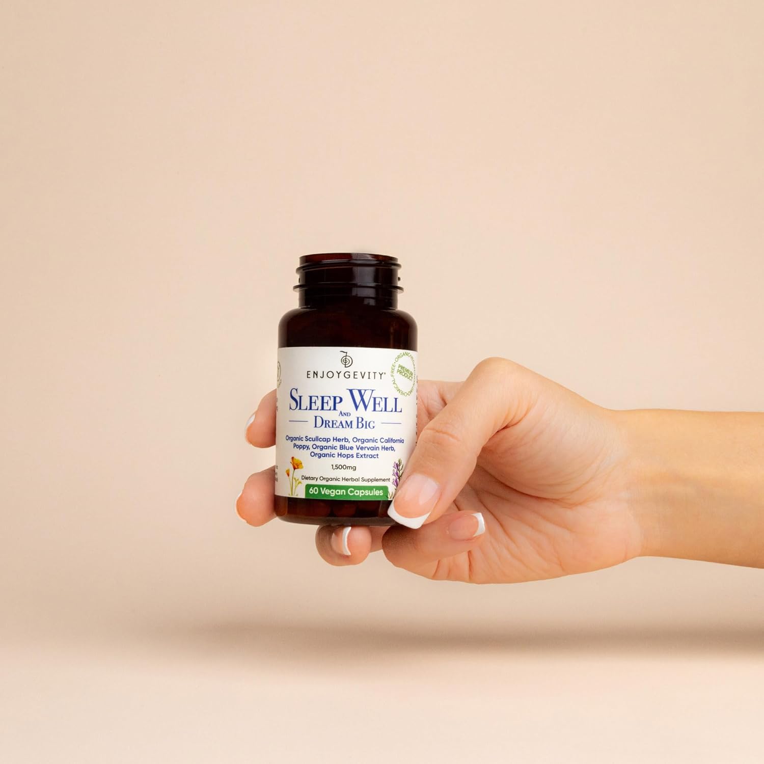 Organic Sleep Aid Capsules - Herbal Supplement for Calming & Relaxing - 60 Vegan Capsules - Natural Ingredients - 1,500 mg
