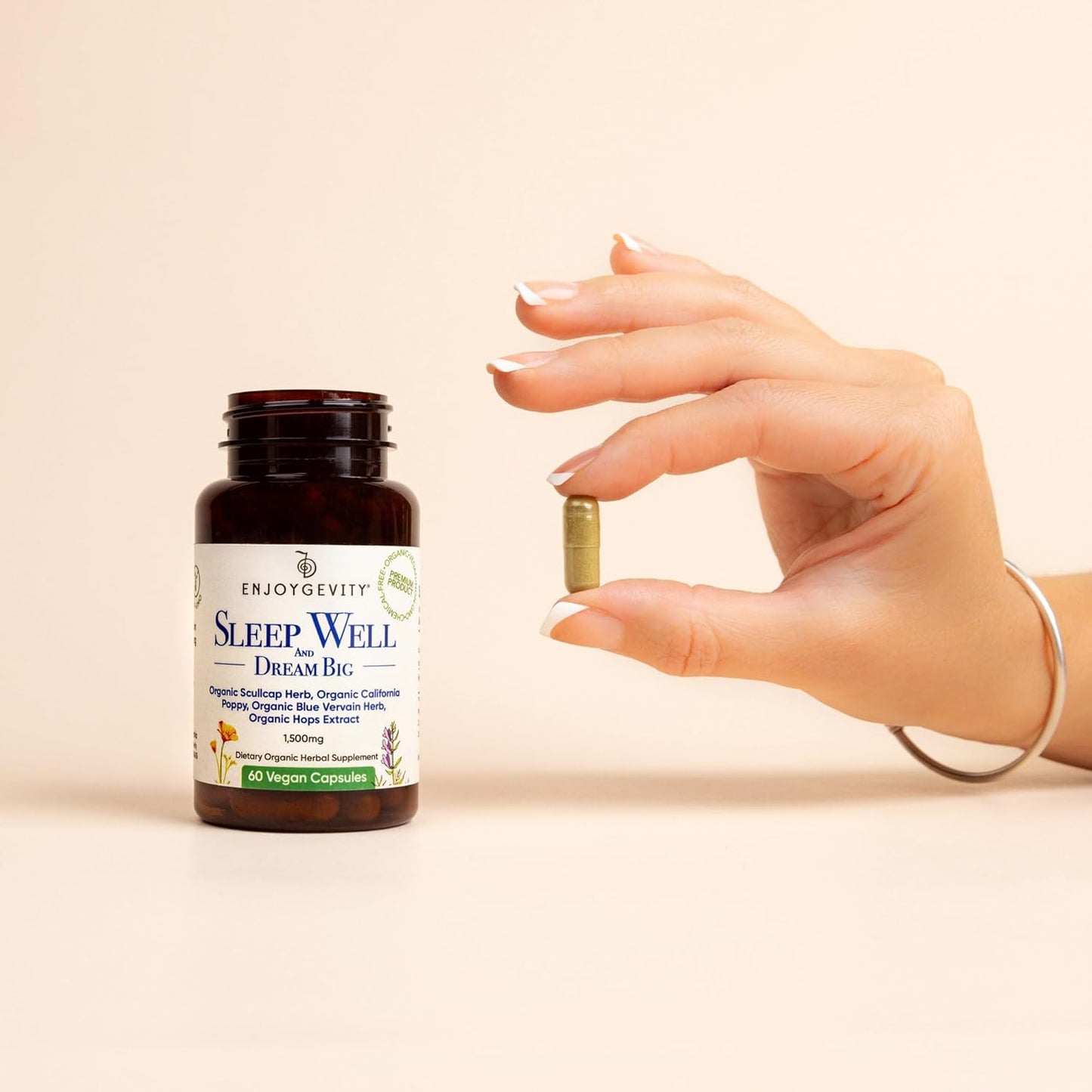 Organic Sleep Aid Capsules - Herbal Supplement for Calming & Relaxing - 60 Vegan Capsules - Natural Ingredients - 1,500 mg