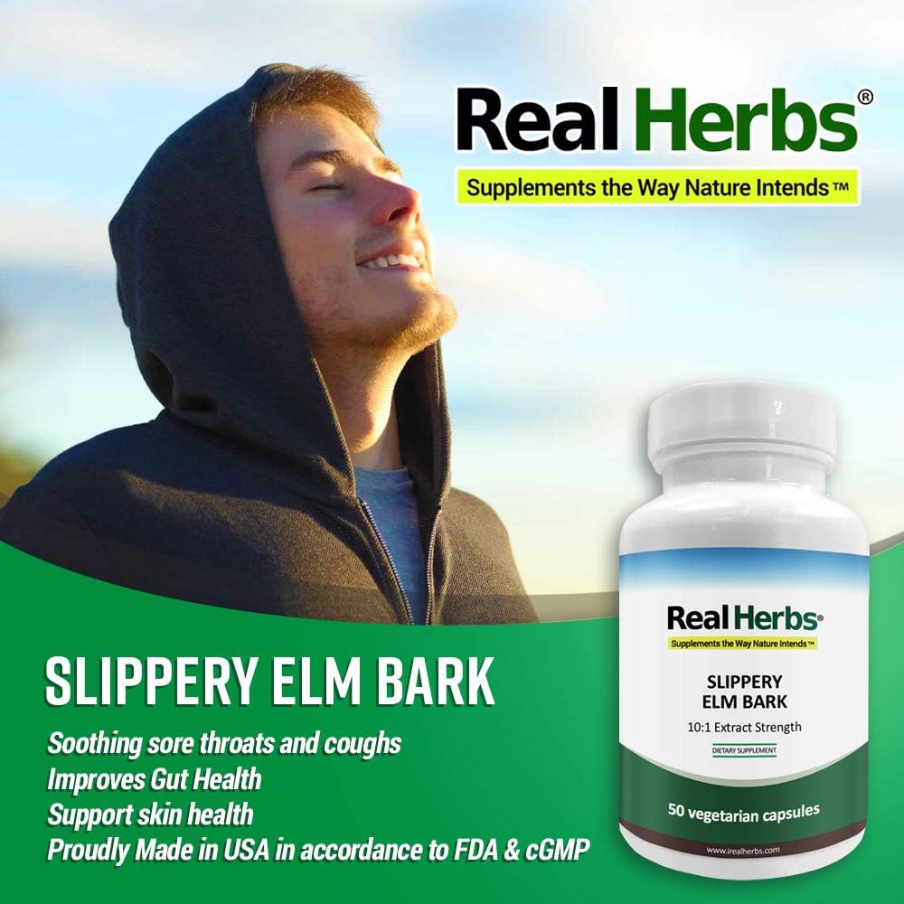 Organic Slippery Elm Bark Extract - 7000mg Strength, Mucous Membrane Relief, Antioxidant Skin Support - 50 Capsules