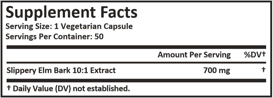 Organic Slippery Elm Bark Extract - 7000mg Strength, Mucous Membrane Relief, Antioxidant Skin Support - 50 Capsules