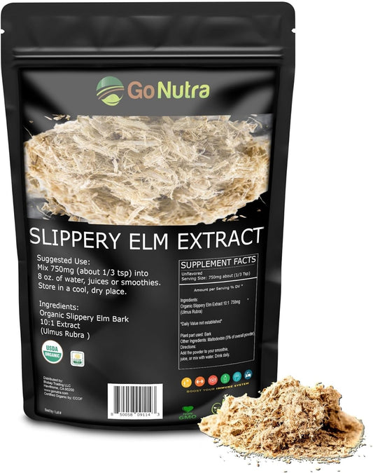 Organic Slippery Elm Bark Extract Powder - 10:1 Concentration - 8oz - Ulmus Rubra Supplement