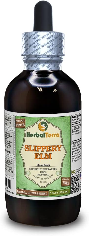 Organic Slippery Elm Glycerite Liquid Extract by HerbalTerra LLC - Alcohol-Free 4 fl.oz (120 ml)