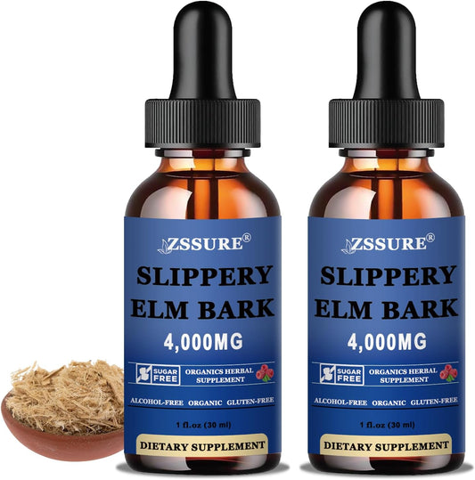 Organic Slippery Elm Liquid Drops (2 Pack) - Digestive Health Tincture, Vegan, Alcohol-Free, Natural Antioxidant - Non-GMO