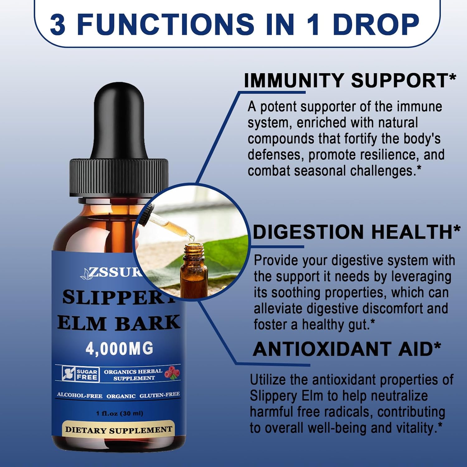 Organic Slippery Elm Liquid Drops (2 Pack) - Digestive Health Tincture, Vegan, Alcohol-Free, Natural Antioxidant - Non-GMO
