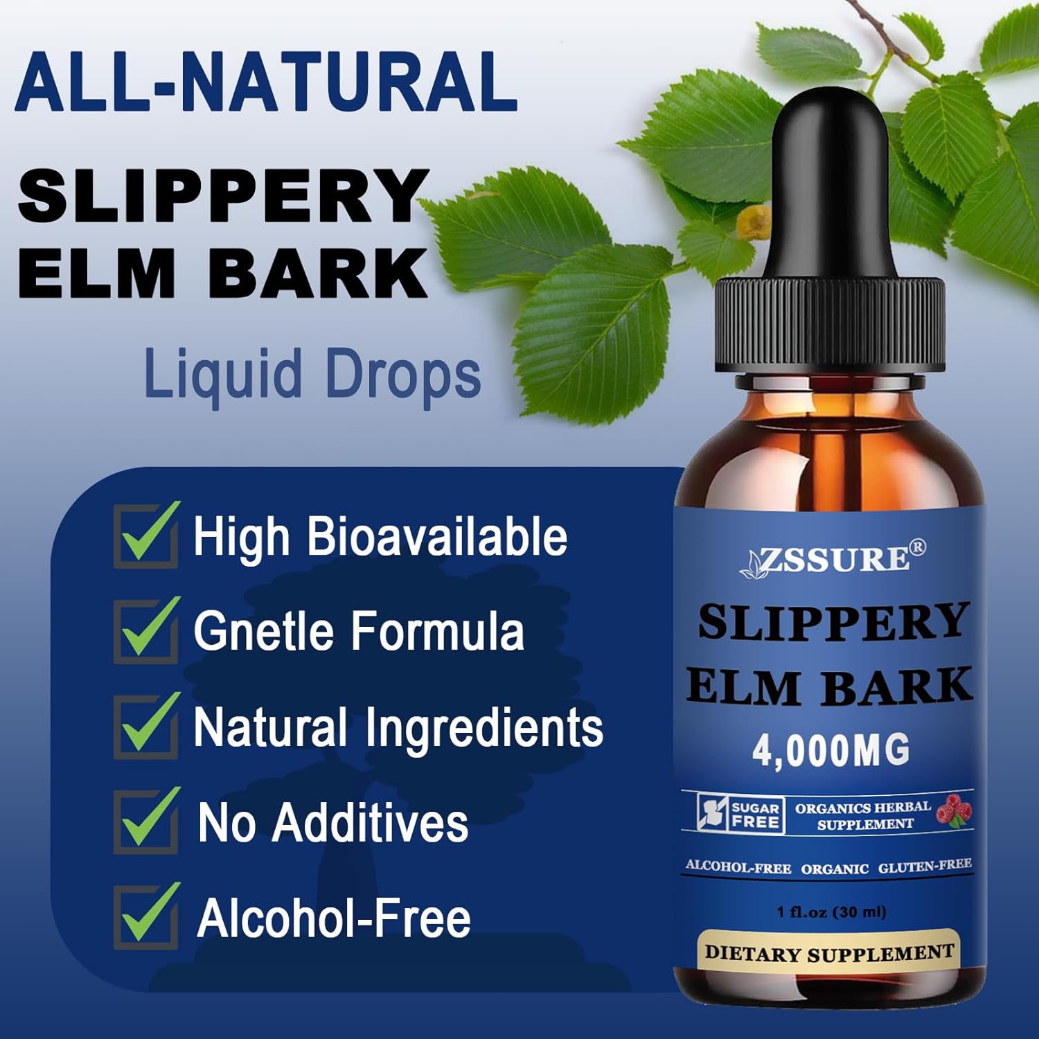 Organic Slippery Elm Liquid Drops (2 Pack) - Digestive Health Tincture, Vegan, Alcohol-Free, Natural Antioxidant - Non-GMO