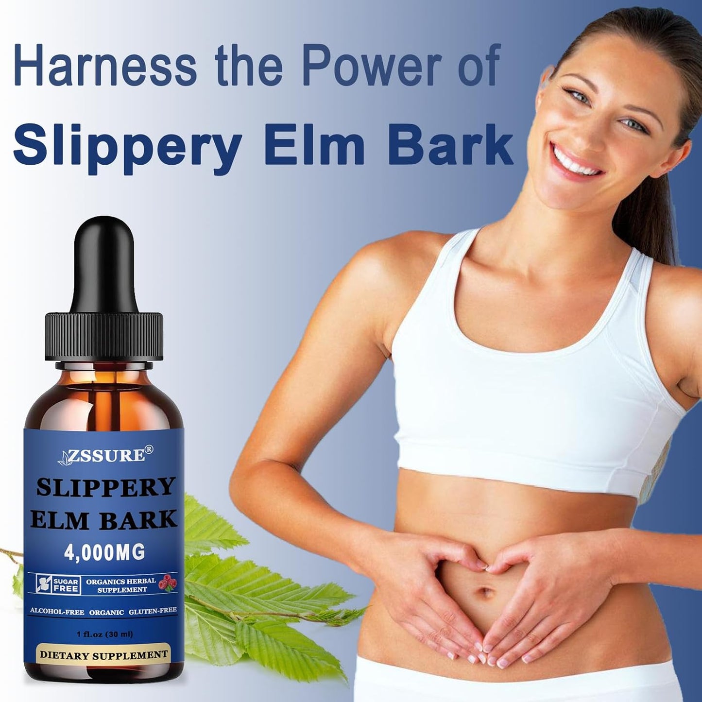 Organic Slippery Elm Liquid Drops (2 Pack) - Digestive Health Tincture, Vegan, Alcohol-Free, Natural Antioxidant - Non-GMO