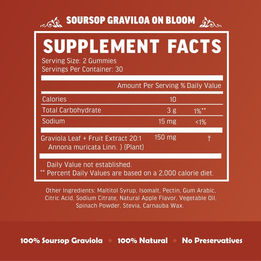 Organic Soursop Bitters Gummies 2000mg for Digestion, Immune Support, and Antioxidant Health - Made with Soursop Oil and Guanabana Herbs - 30 Day Supply