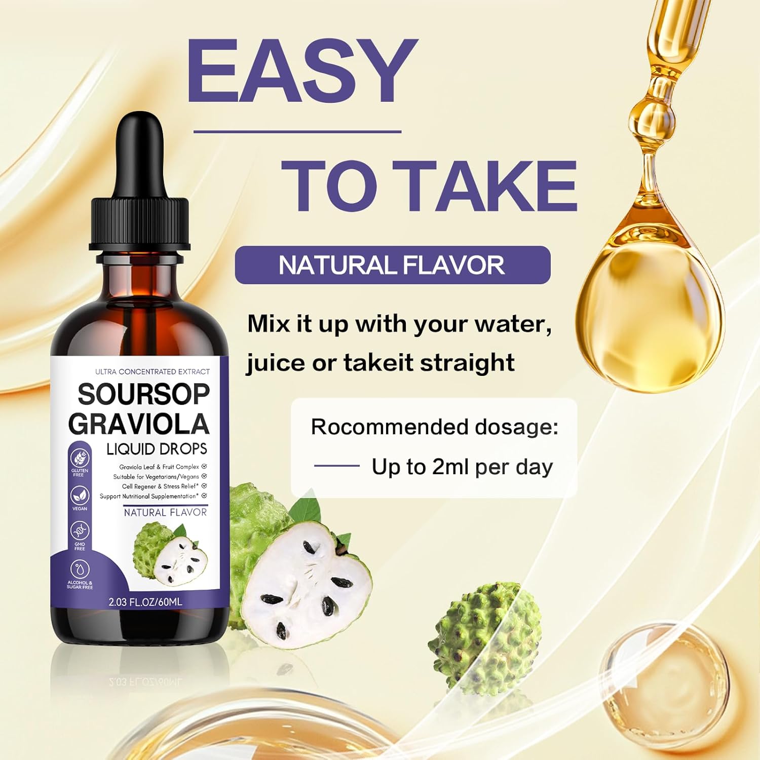 Organic Soursop Bitters Liquid Extract - 60ml (2 Fl Oz) - Natural Digestive Aid and Immune Booster