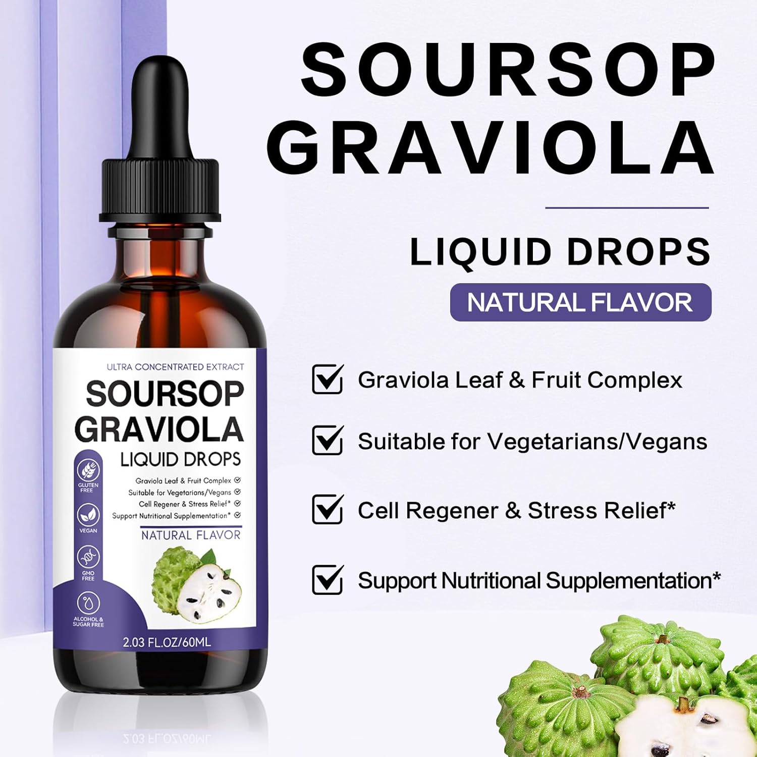Organic Soursop Bitters Liquid Extract - 60ml (2 Fl Oz) - Natural Digestive Aid and Immune Booster