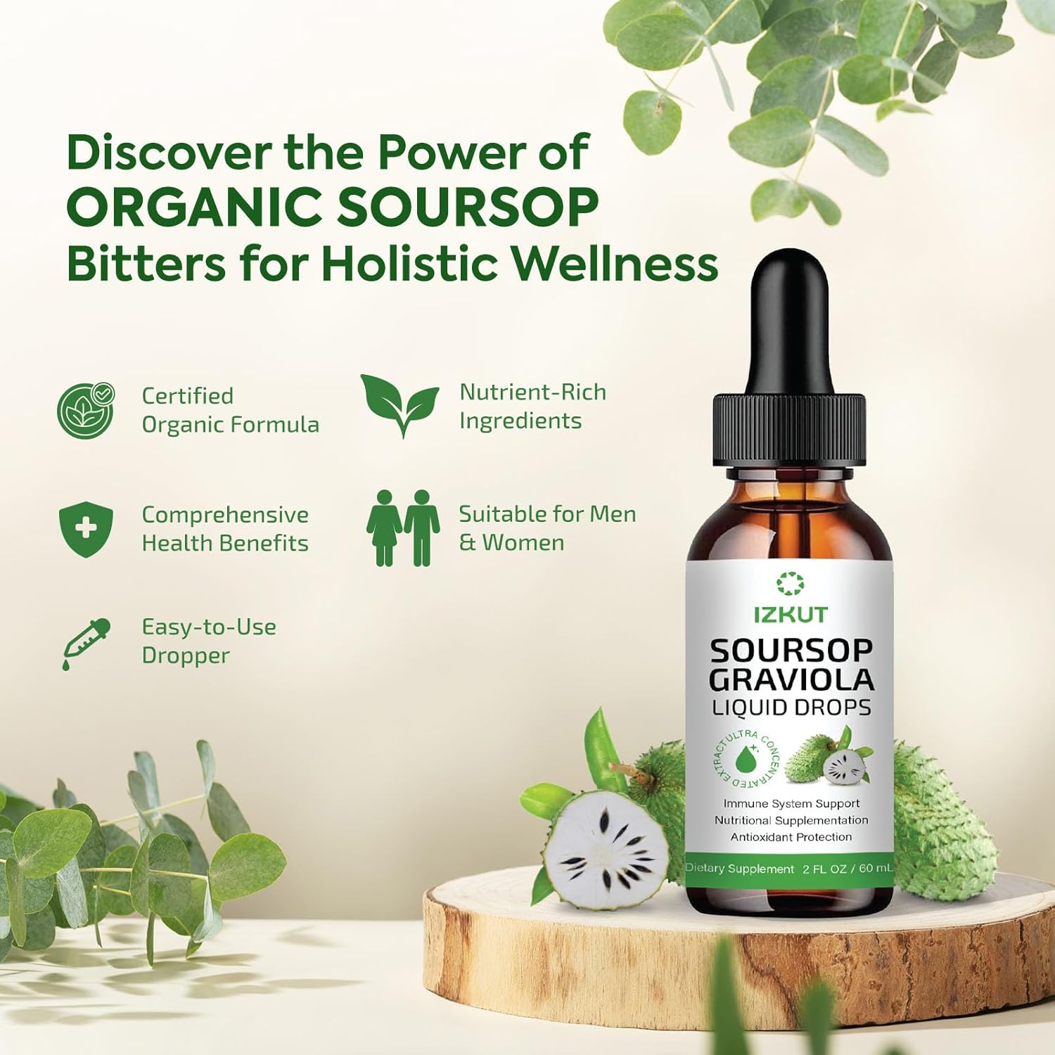 Organic Soursop Bitters Liquid Extract Drops for Cell Support & Immune Health