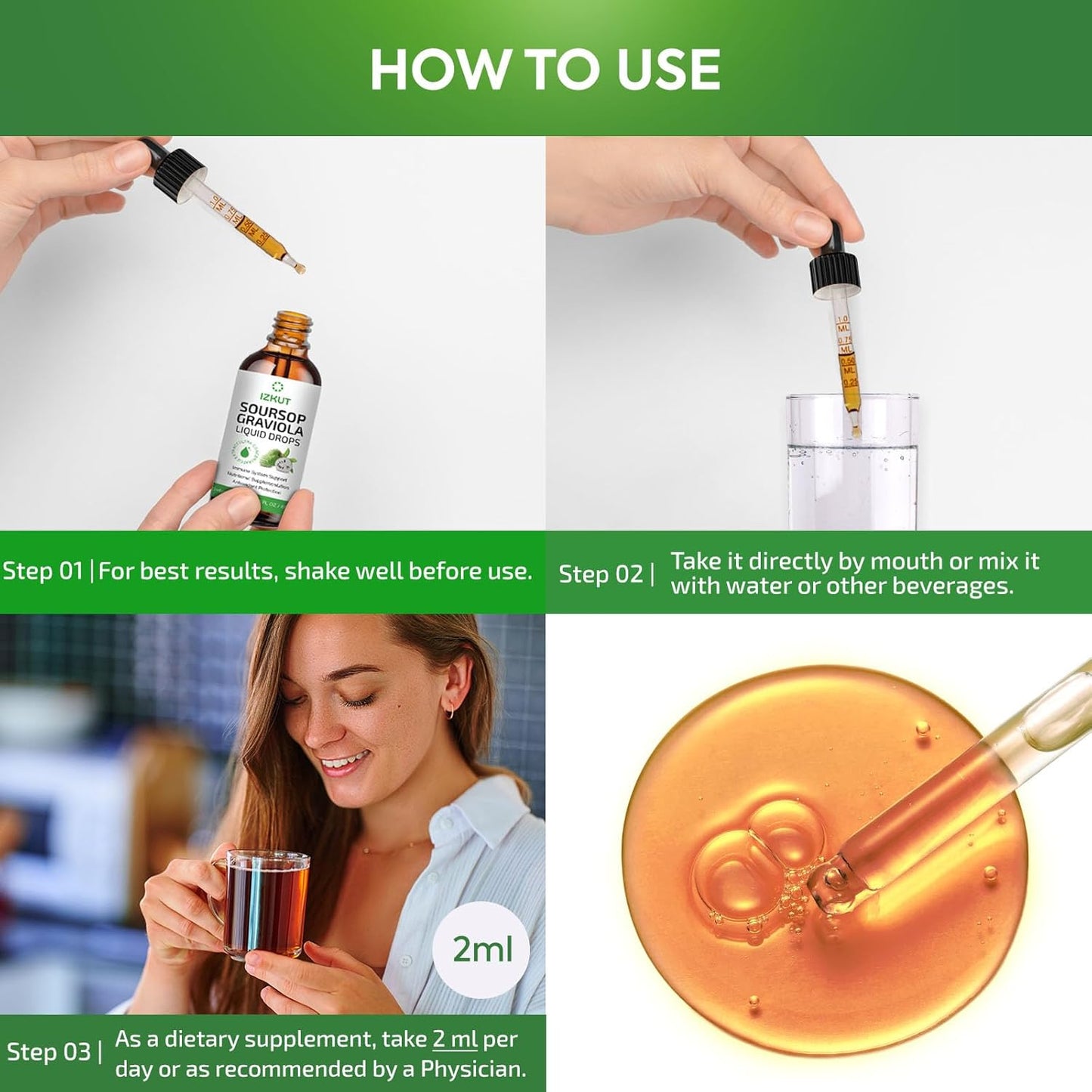 Organic Soursop Bitters Liquid Extract Drops for Cell Support & Immune Health