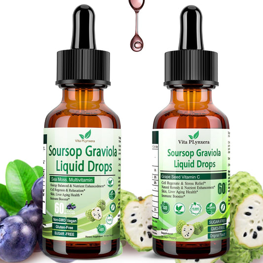 Organic Soursop Bitters Liquid Extract with Sea Moss, Grape Seed, Elderberry - 2 Pack Immune Boost and Digestion Aid