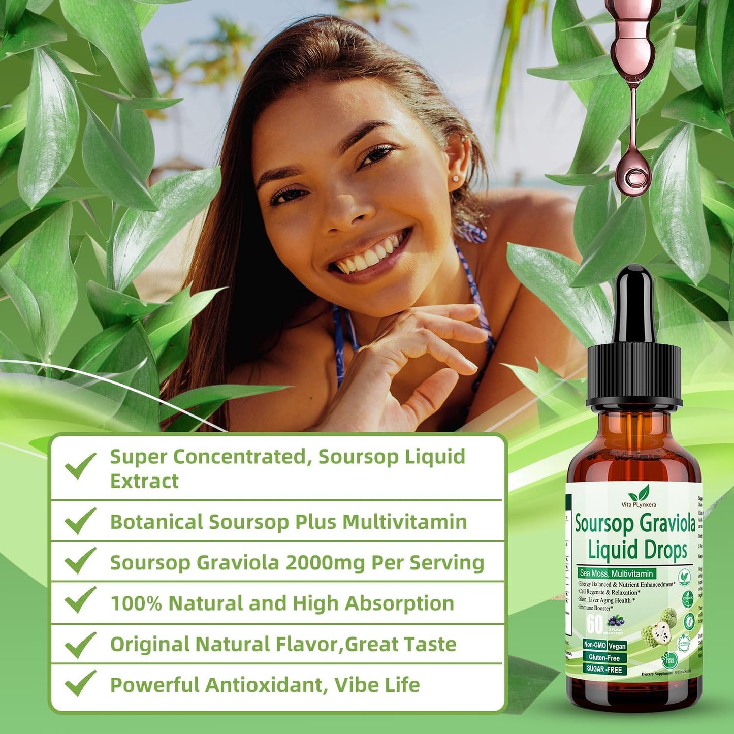 Organic Soursop Bitters Liquid Extract with Sea Moss, Grape Seed, Elderberry - 2 Pack Immune Boost and Digestion Aid