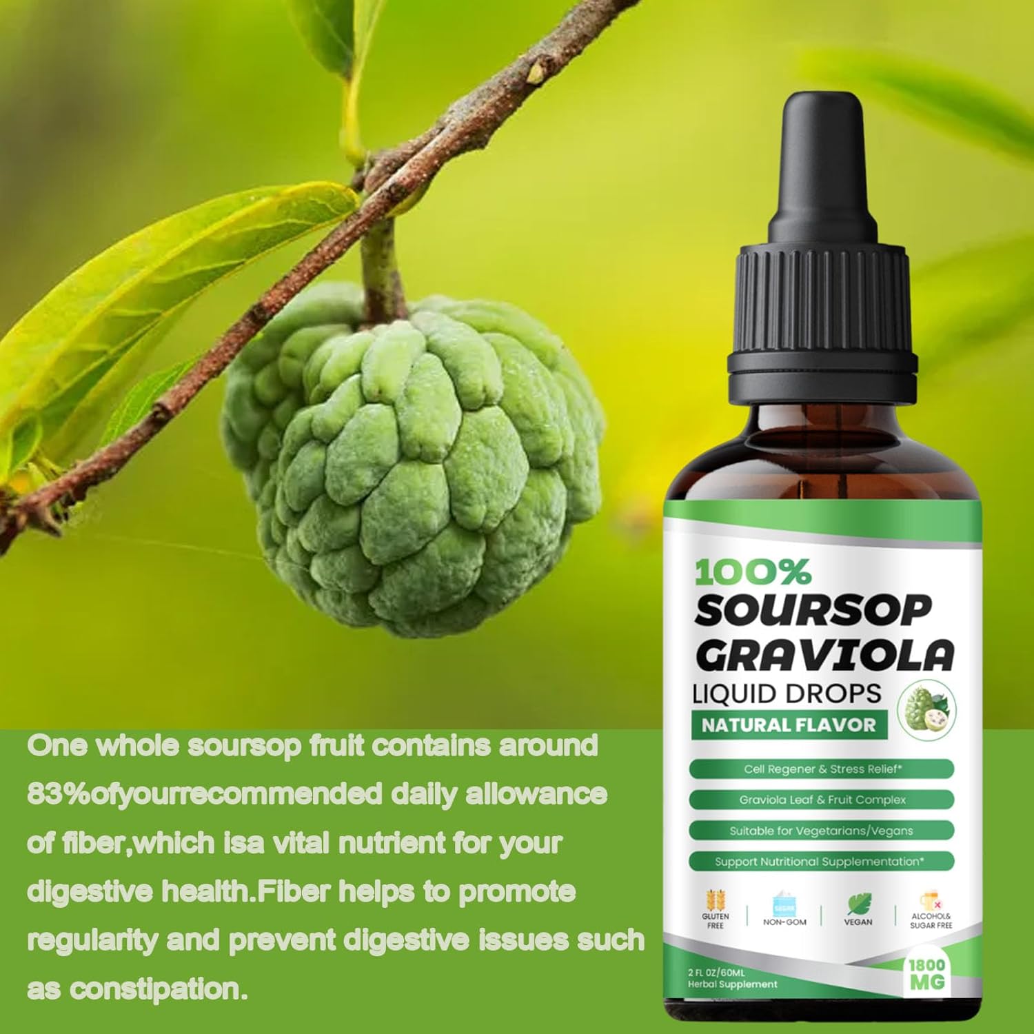 Organic Soursop Drops Extract - 1800mg Immune Boost & Antioxidant Support