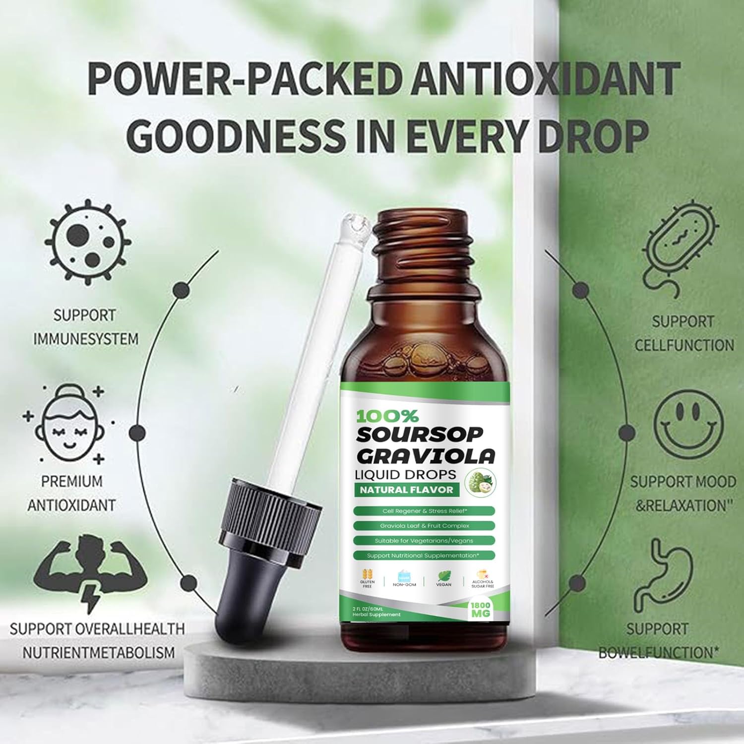 Organic Soursop Drops Extract - 1800mg Immune Boost & Antioxidant Support